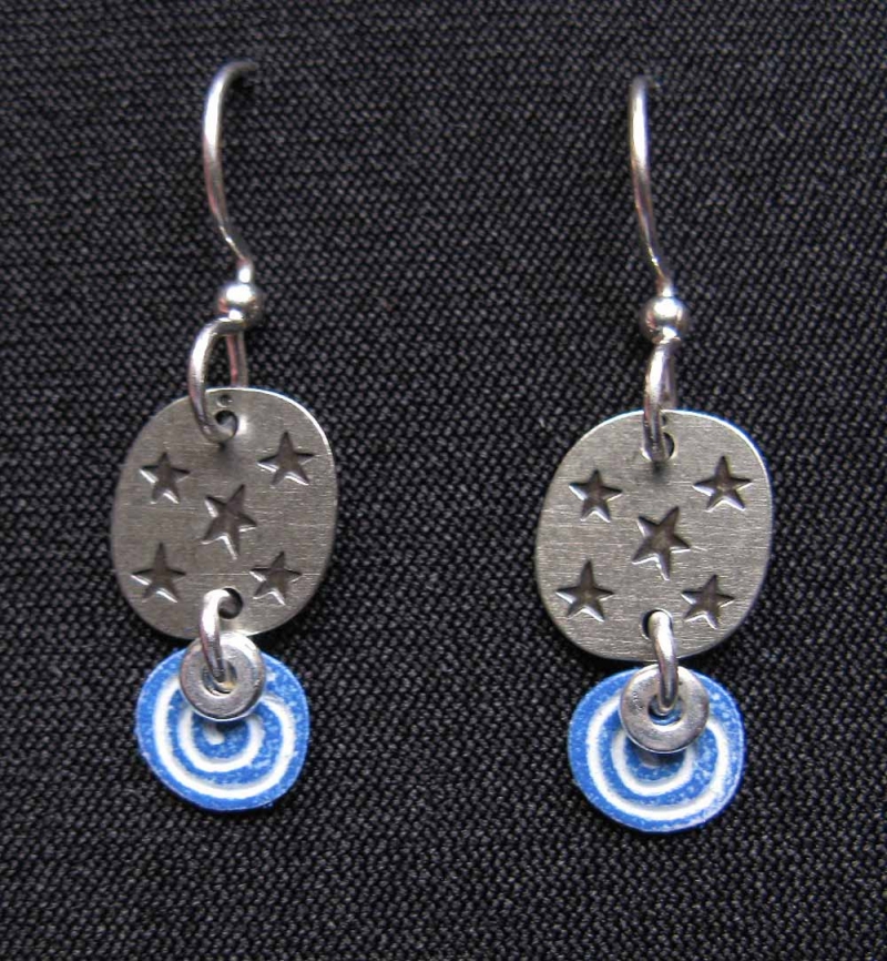 Starry Circle Blue Swirl Earrings